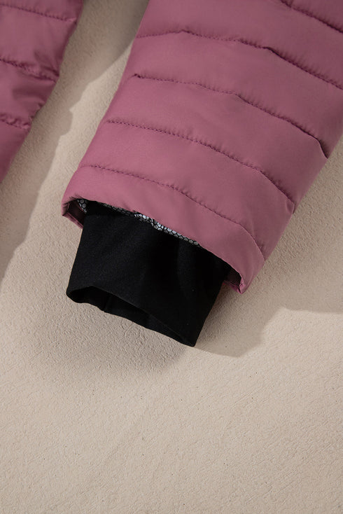 Solid Color Zip-up Quilted Puffer Jacket